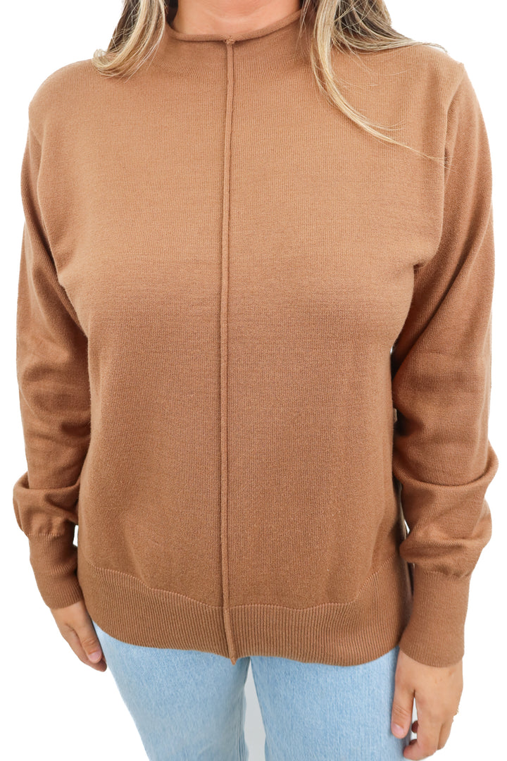 brown mockneck long sleeve sweater (m)