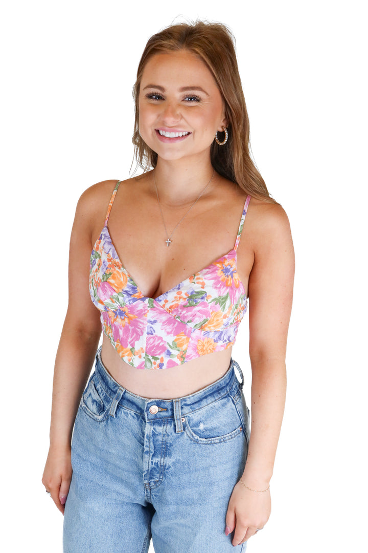 Princess Polly pink/green/orange floral crop (M; retail $40)