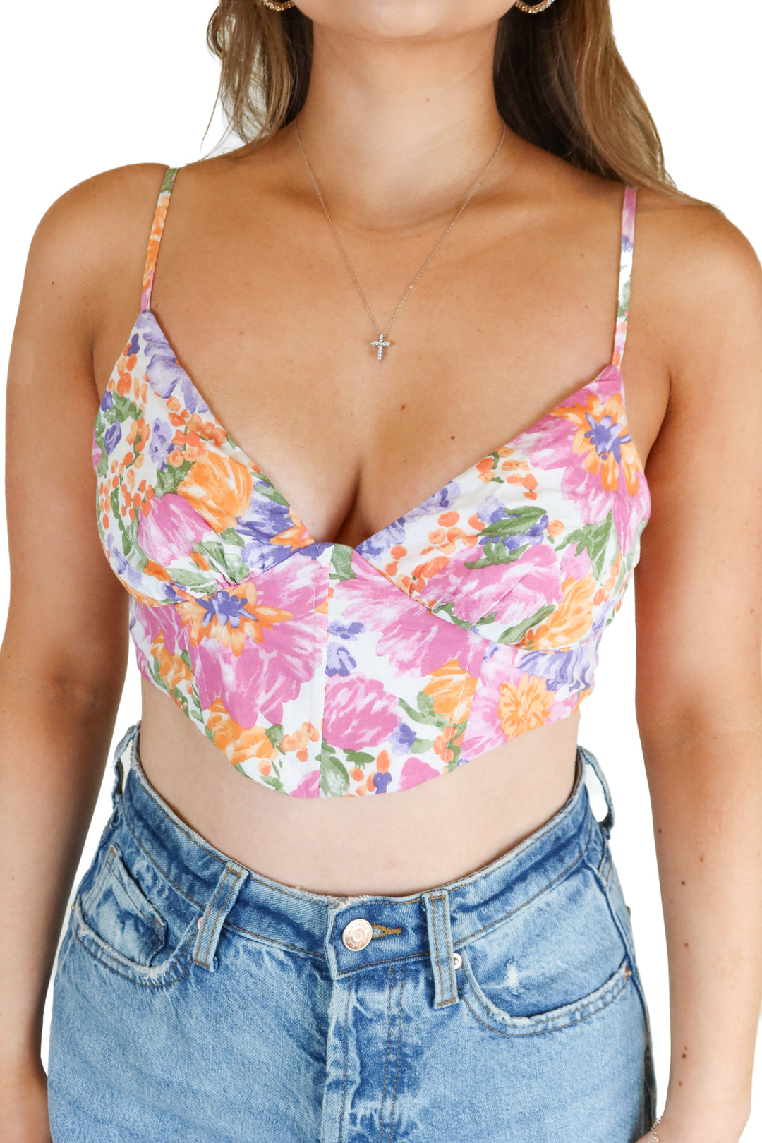 Princess Polly pink/green/orange floral crop (M; retail $40)