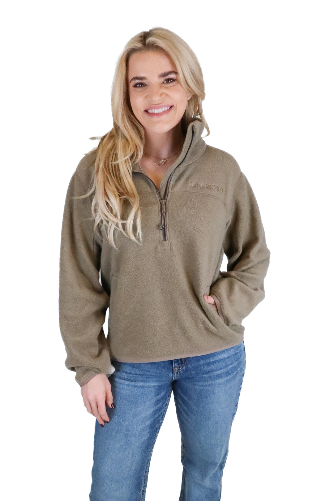 Lululemon brown sherpa quarter zip pullover (6; retail $118)