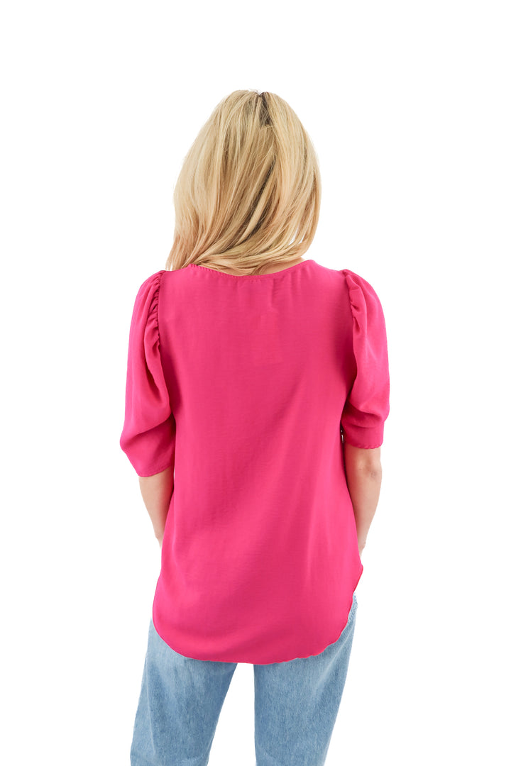 vici fuchsia puff sleeve lightweight top (S)