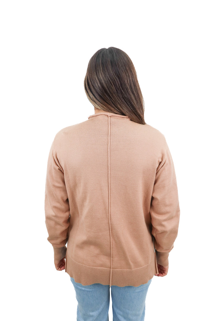 light brown mockneck long sleeve top (m)