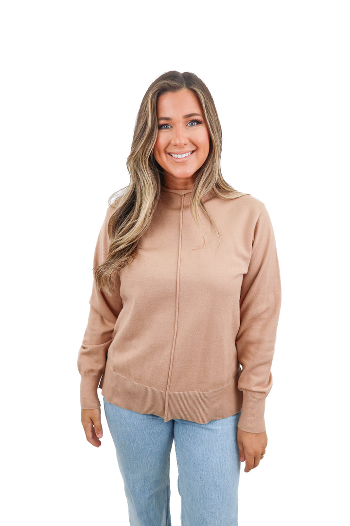 light brown mockneck long sleeve top (m)