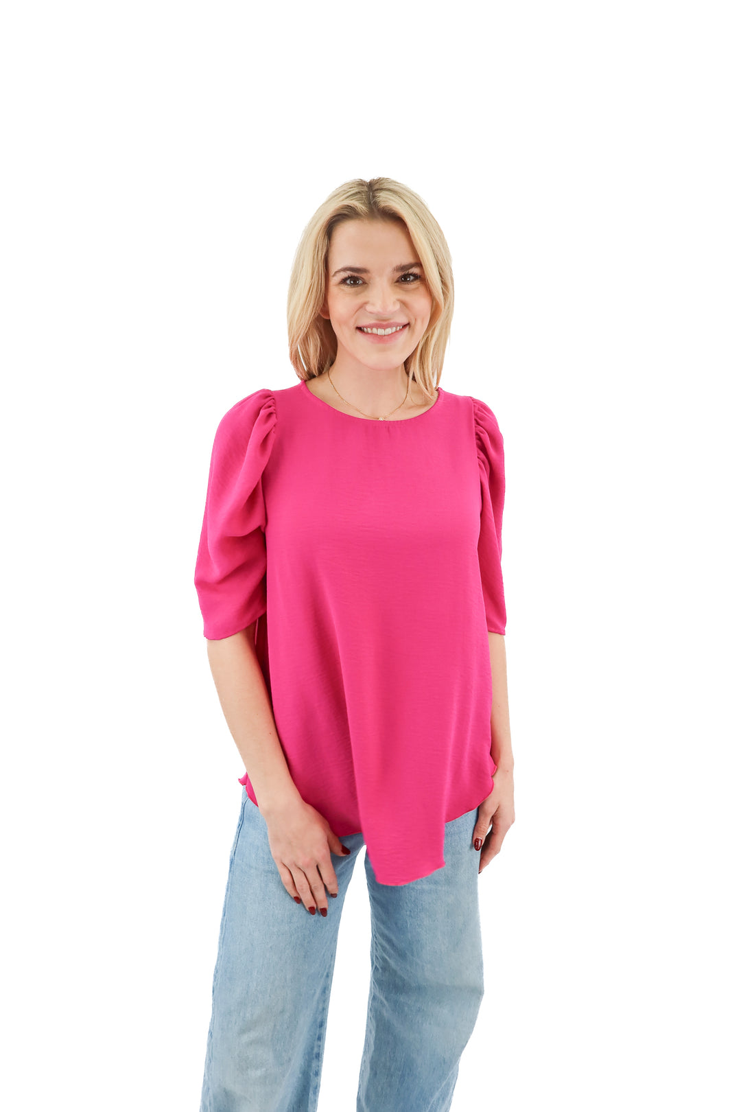 vici fuchsia puff sleeve lightweight top (S)