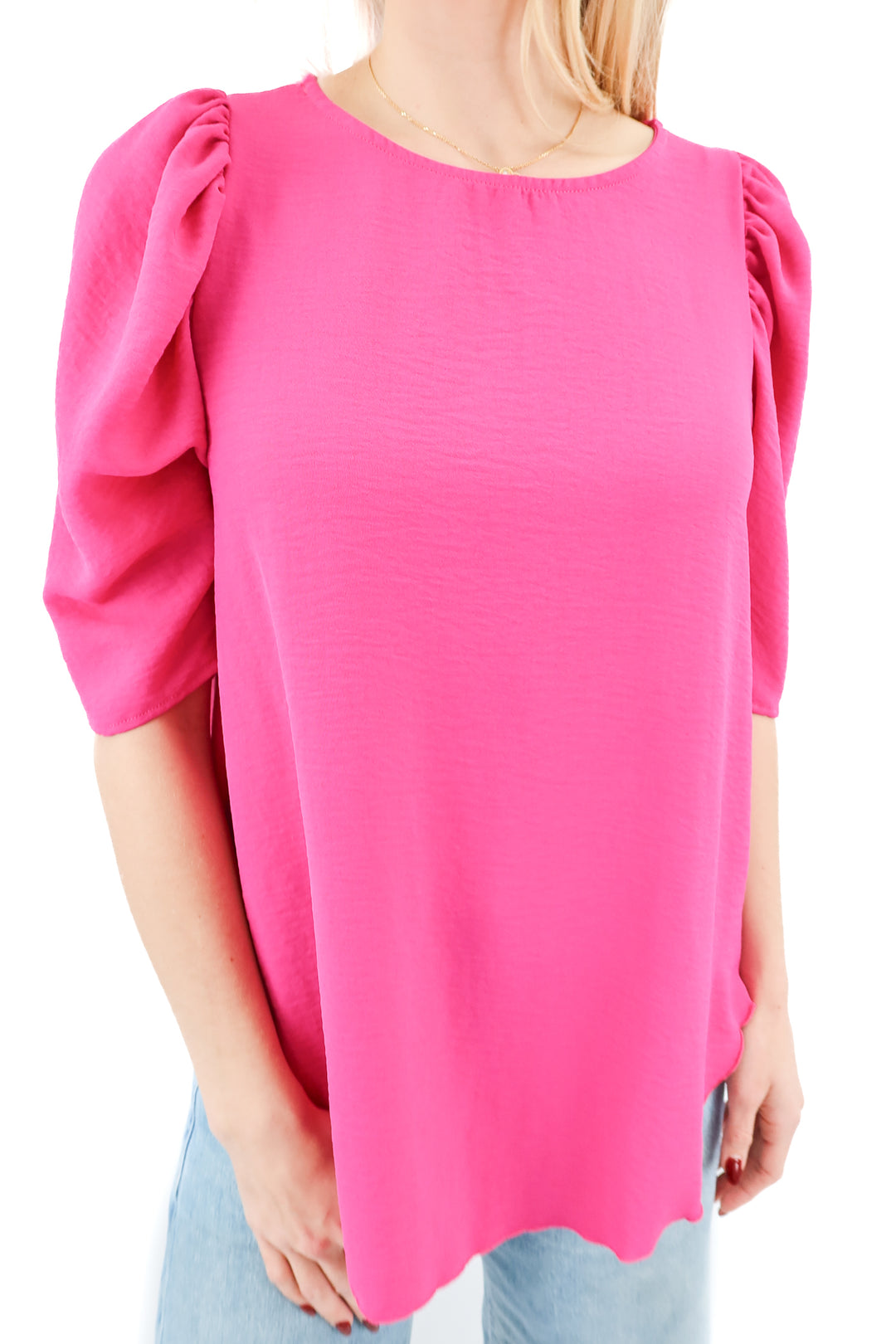 vici fuchsia puff sleeve lightweight top (S)