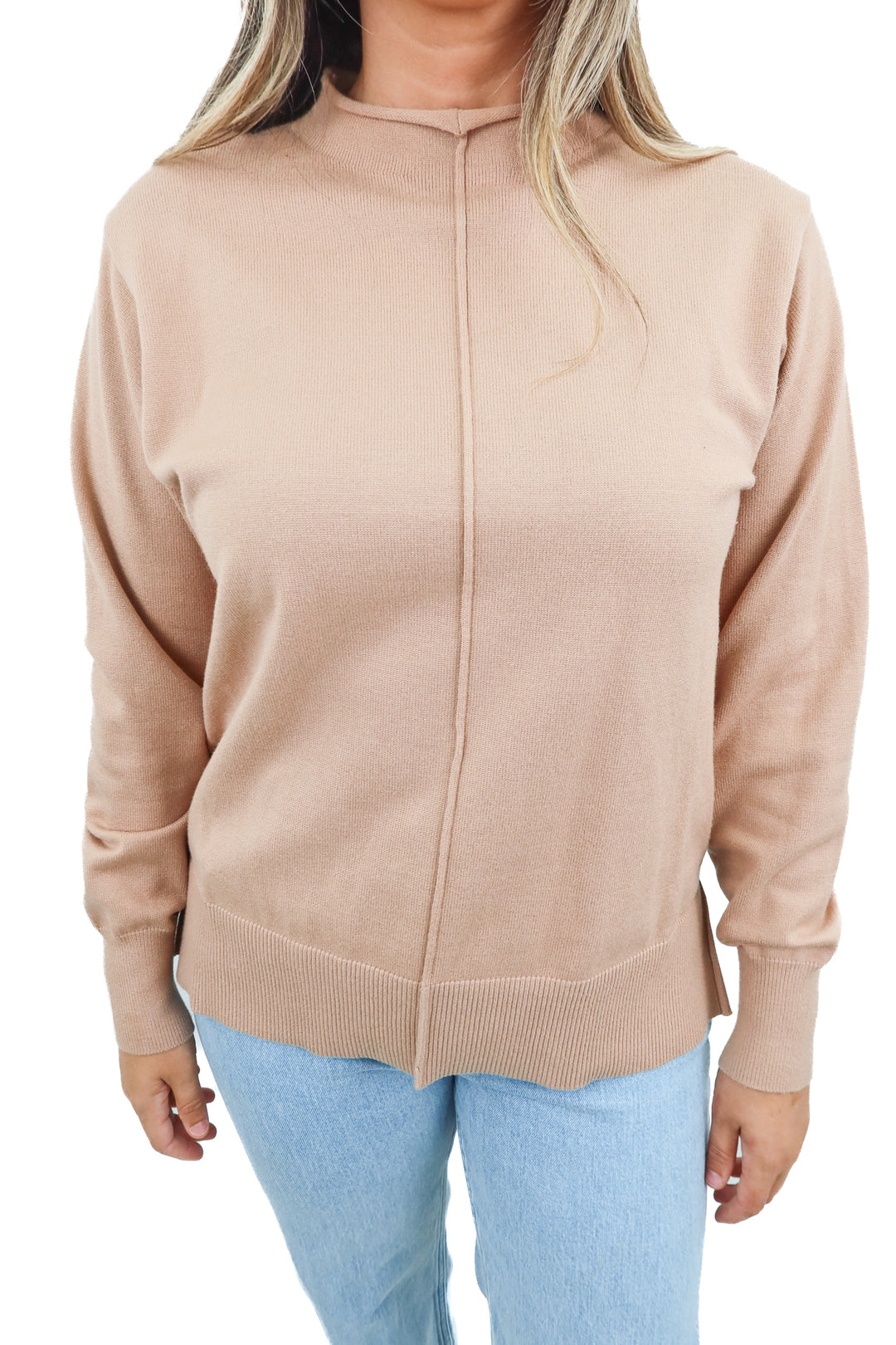 light brown mockneck long sleeve top (m)