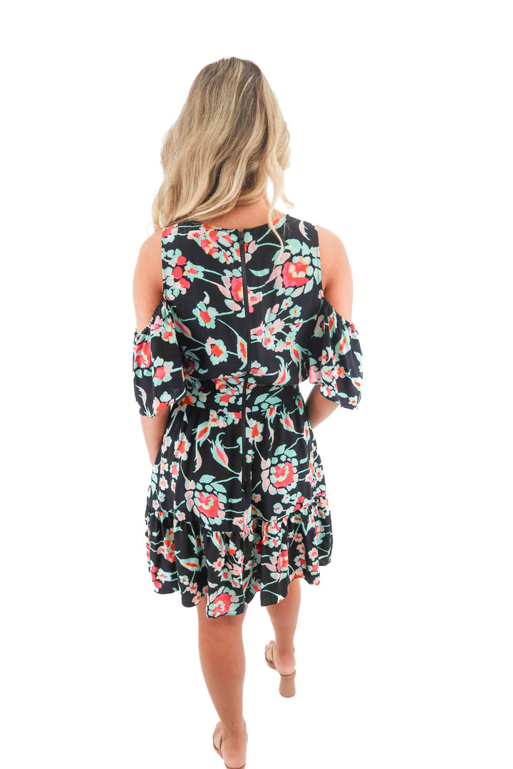 tanya taylor black flora cold shoulder mini dress (6)