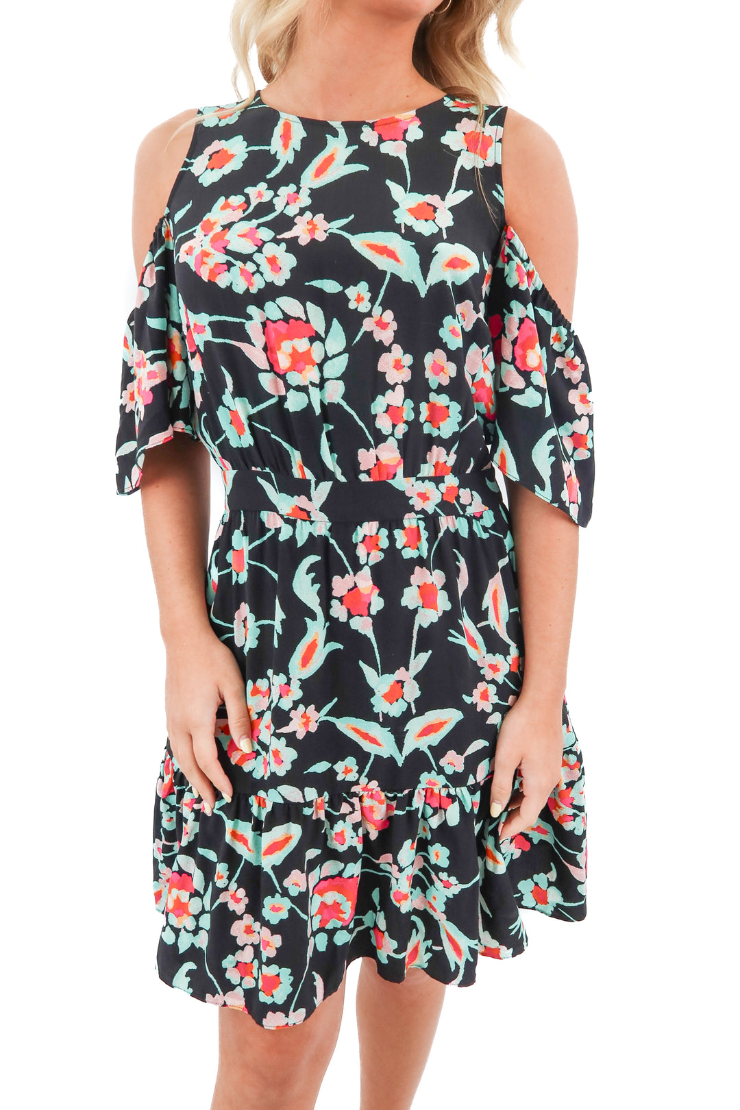 tanya taylor black flora cold shoulder mini dress (6)