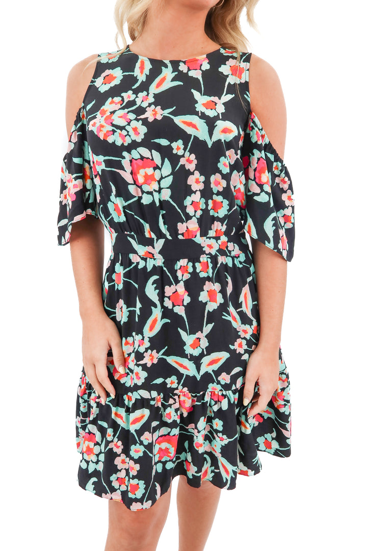 tanya taylor black flora cold shoulder mini dress (6)
