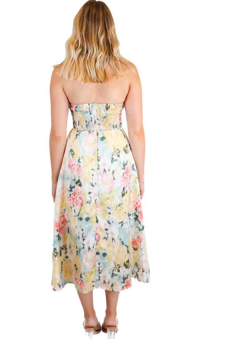 Reverse yellow/pink/blue floral midi dress (S)