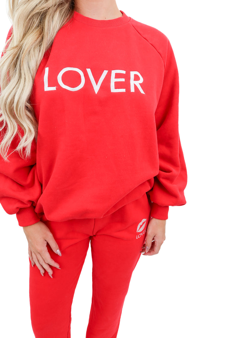 kittenish red lover sweat set (s; retail $125)