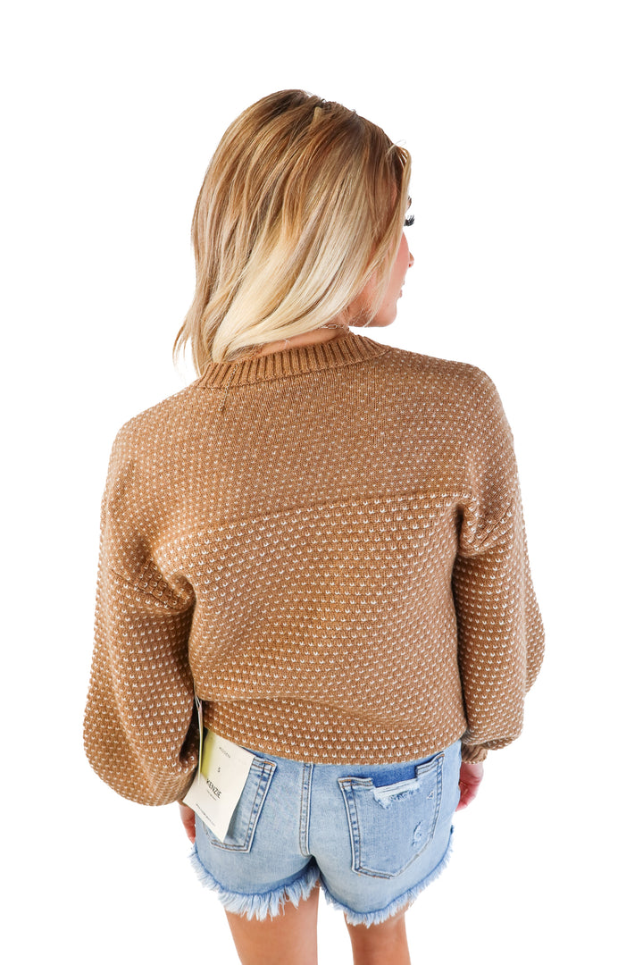 Summersalt Brown and White Crewneck Balloon Sleeve Sweater (XS; retail $165)