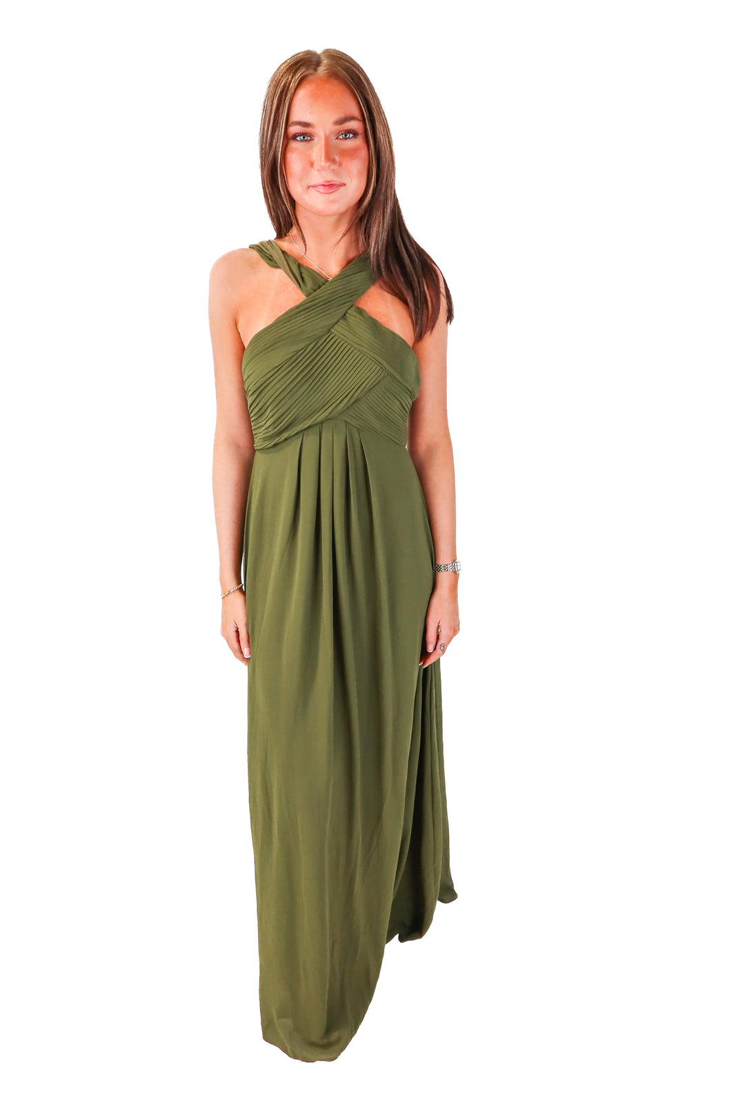 lulus green pleated maxi dress (s; retail $98)