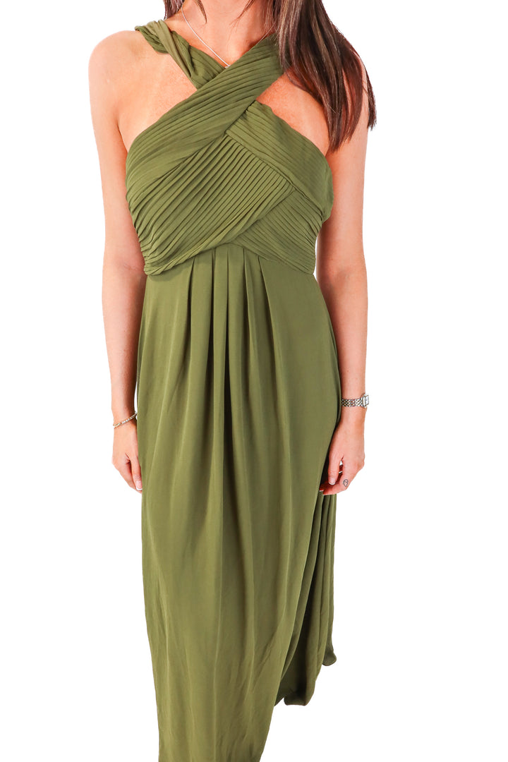 lulus green pleated maxi dress (s; retail $98)