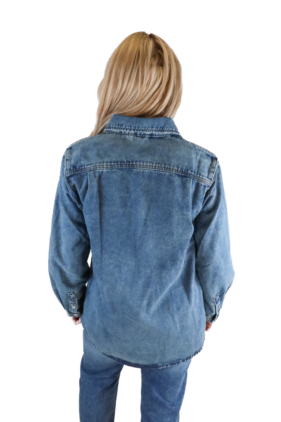 Windsor medium wash denim button down (S)
