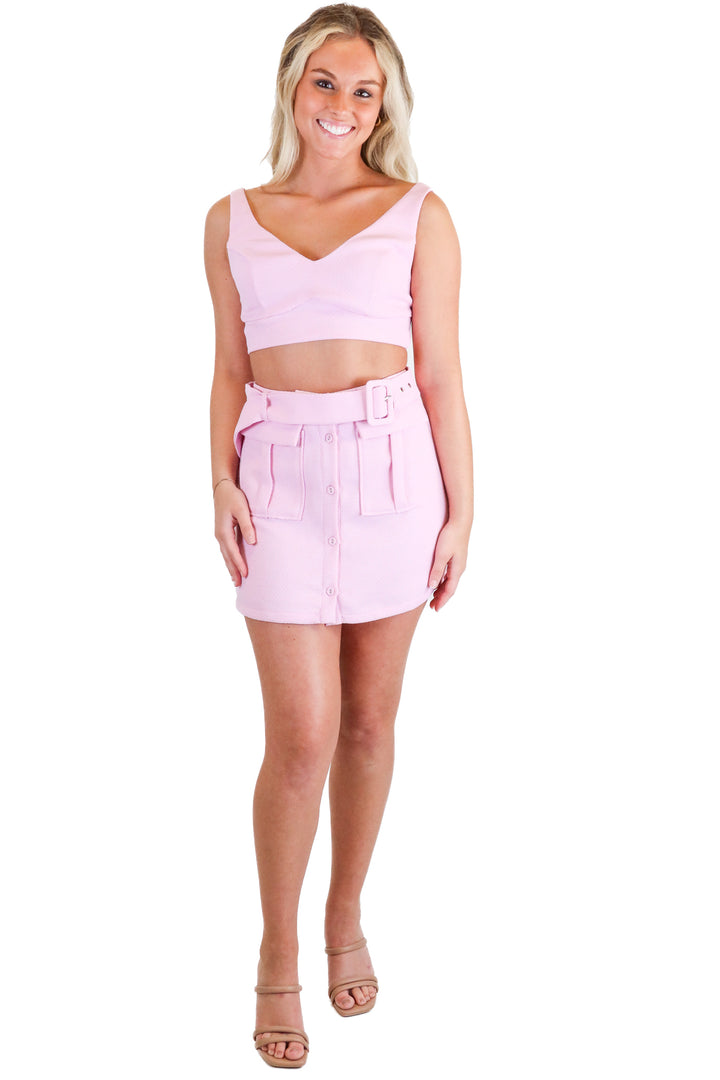 showpo light pink tweed set (xs)