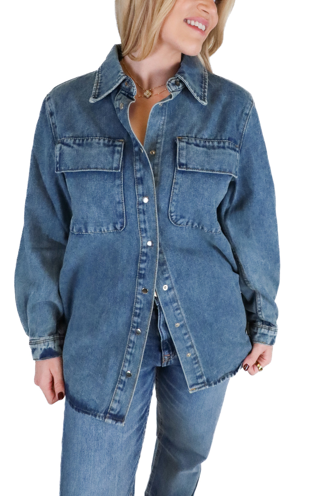 Windsor medium wash denim button down (S)