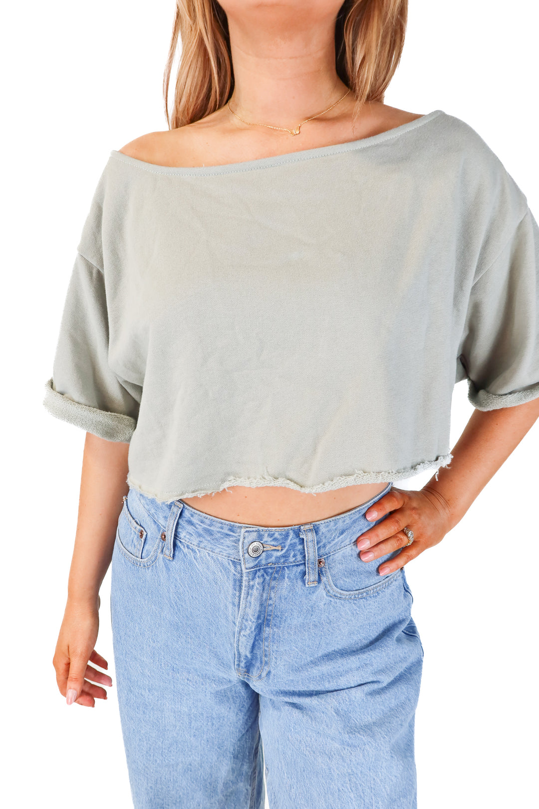 lovers and friends green cropped tshirt NWT (L; retail $68)