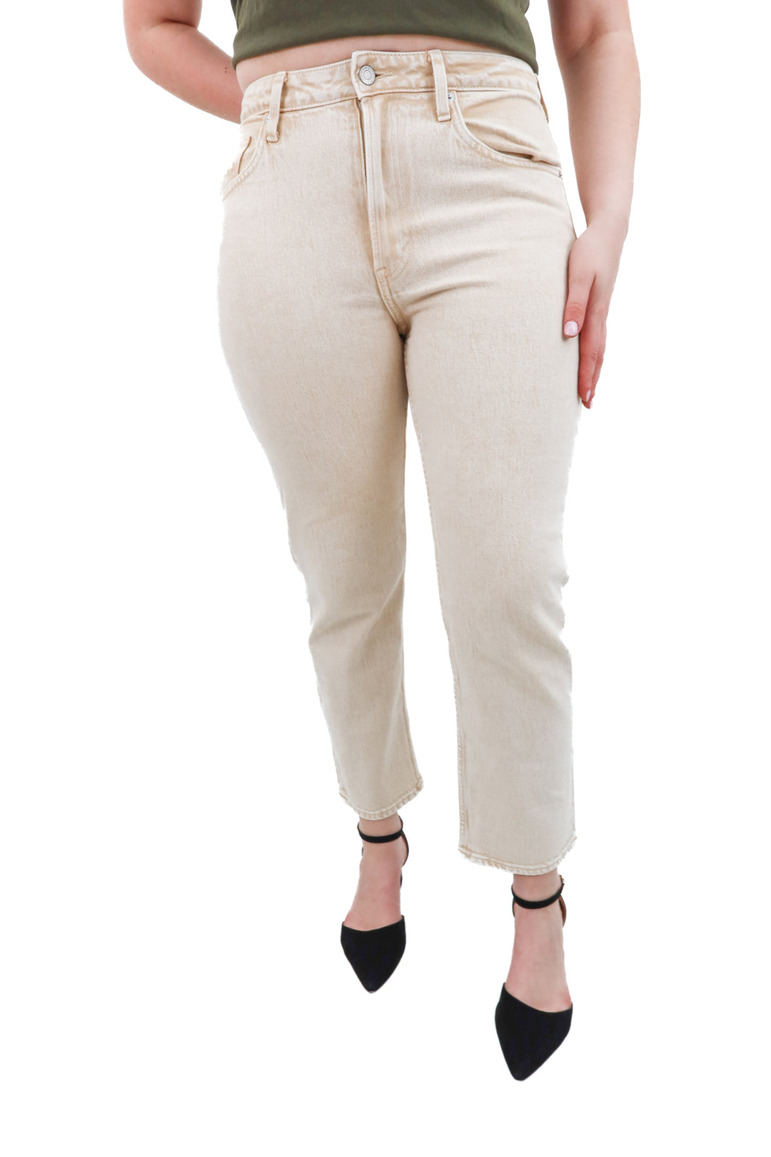 denim & denim tan acid wash jeans (8; retail $50)