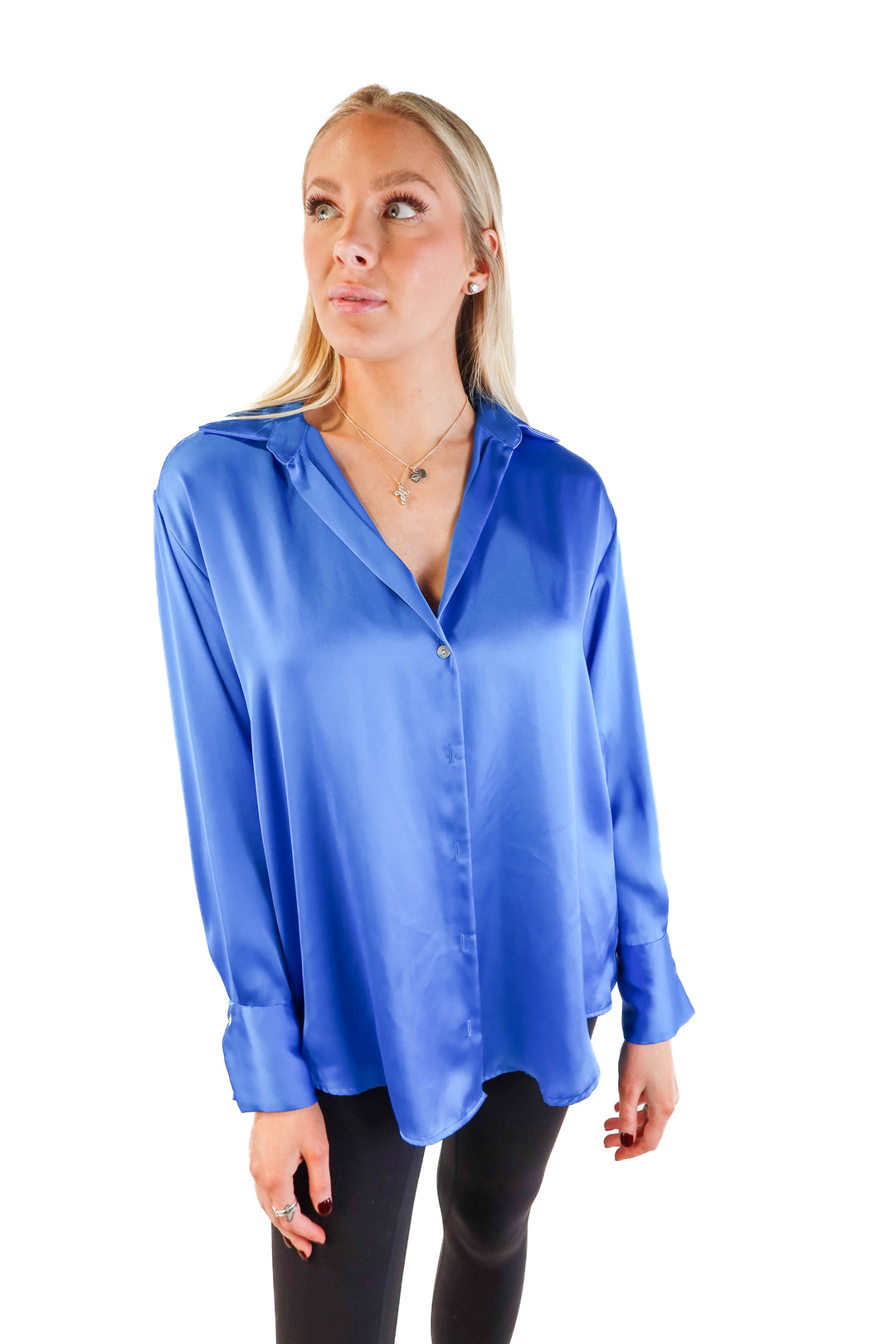Zara blue satin button up shirt (s; retails for $45.90)