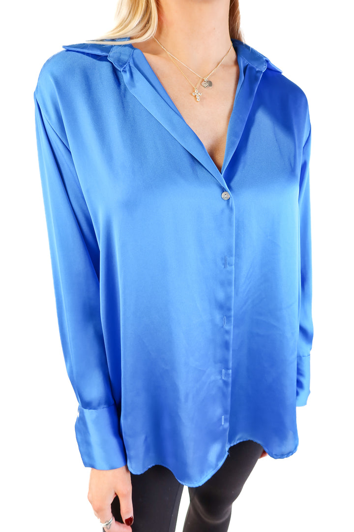 Zara blue satin button up shirt (s; retails for $45.90)
