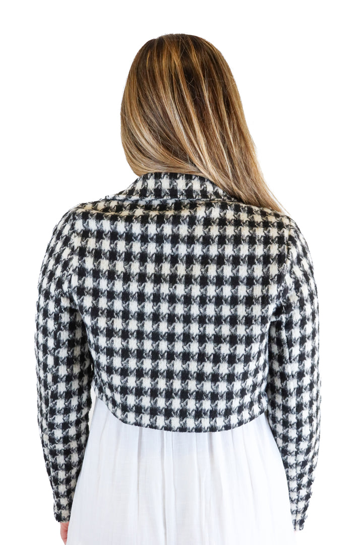 Hyfve houndstooth knitted cropped jacket (S)