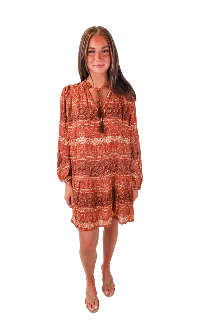 aura burnt orange tiered dress (s)