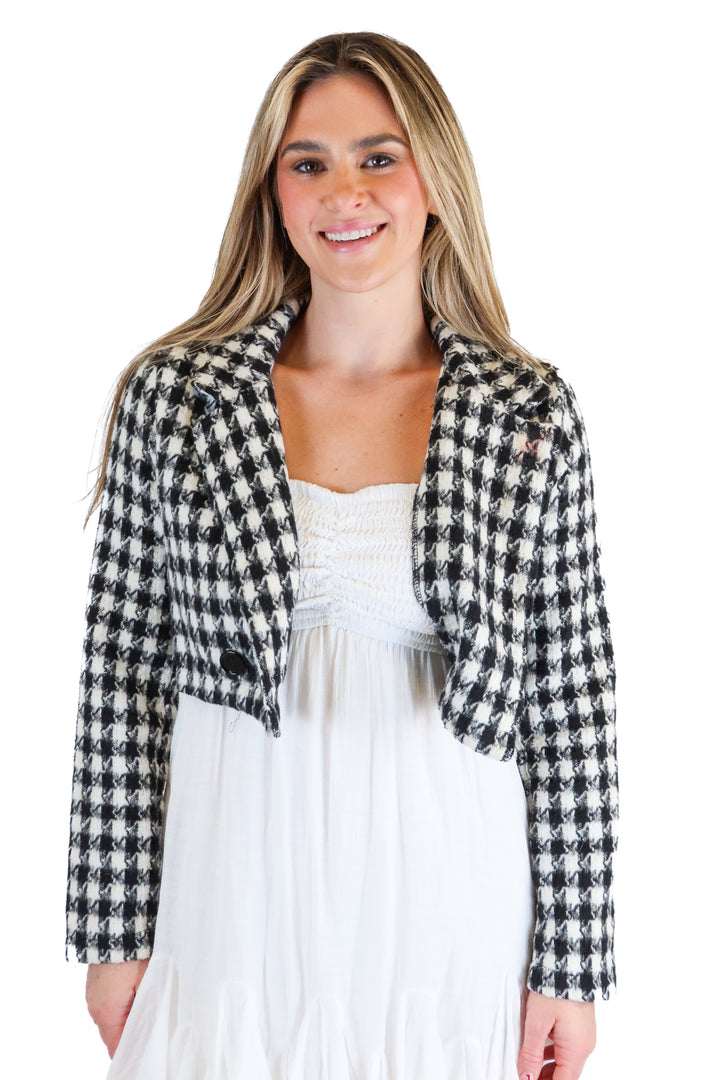 Hyfve houndstooth knitted cropped jacket (S)