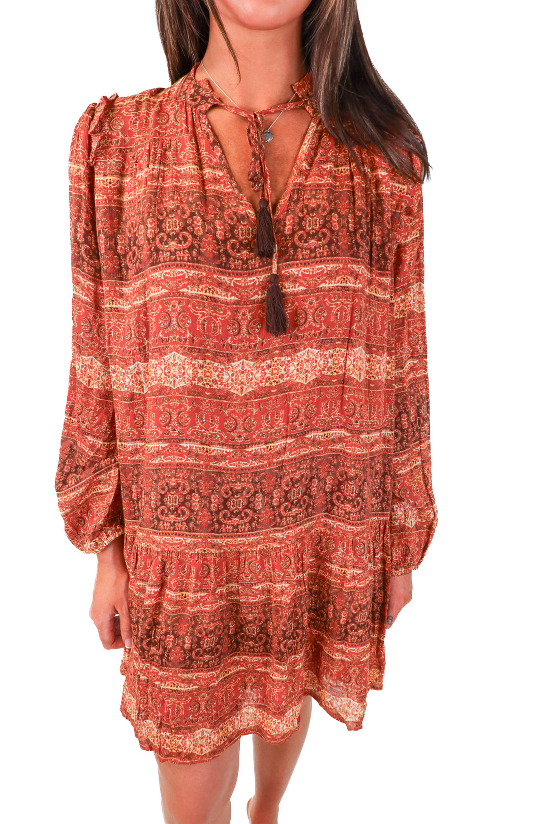 aura burnt orange tiered dress (s)