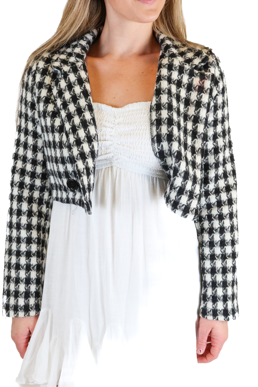 Hyfve houndstooth knitted cropped jacket (S)