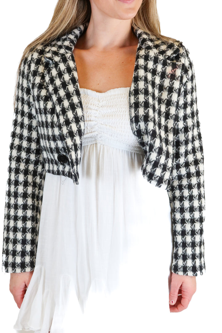 Hyfve houndstooth knitted cropped jacket (S)