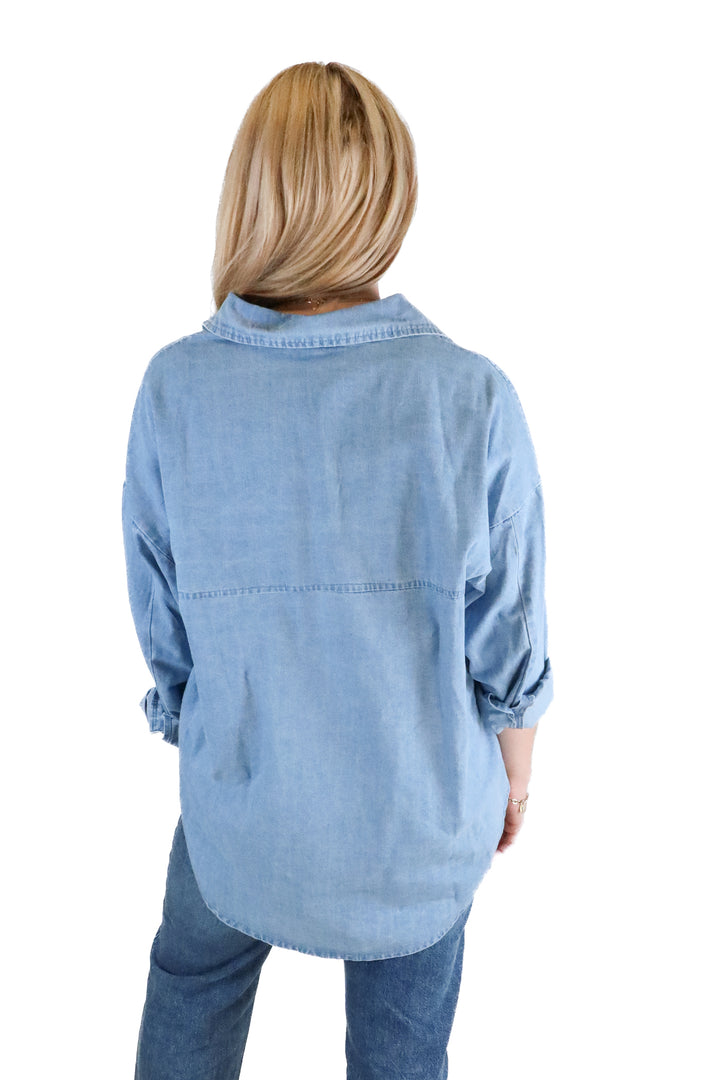 Vici medium wash denim button down (S)