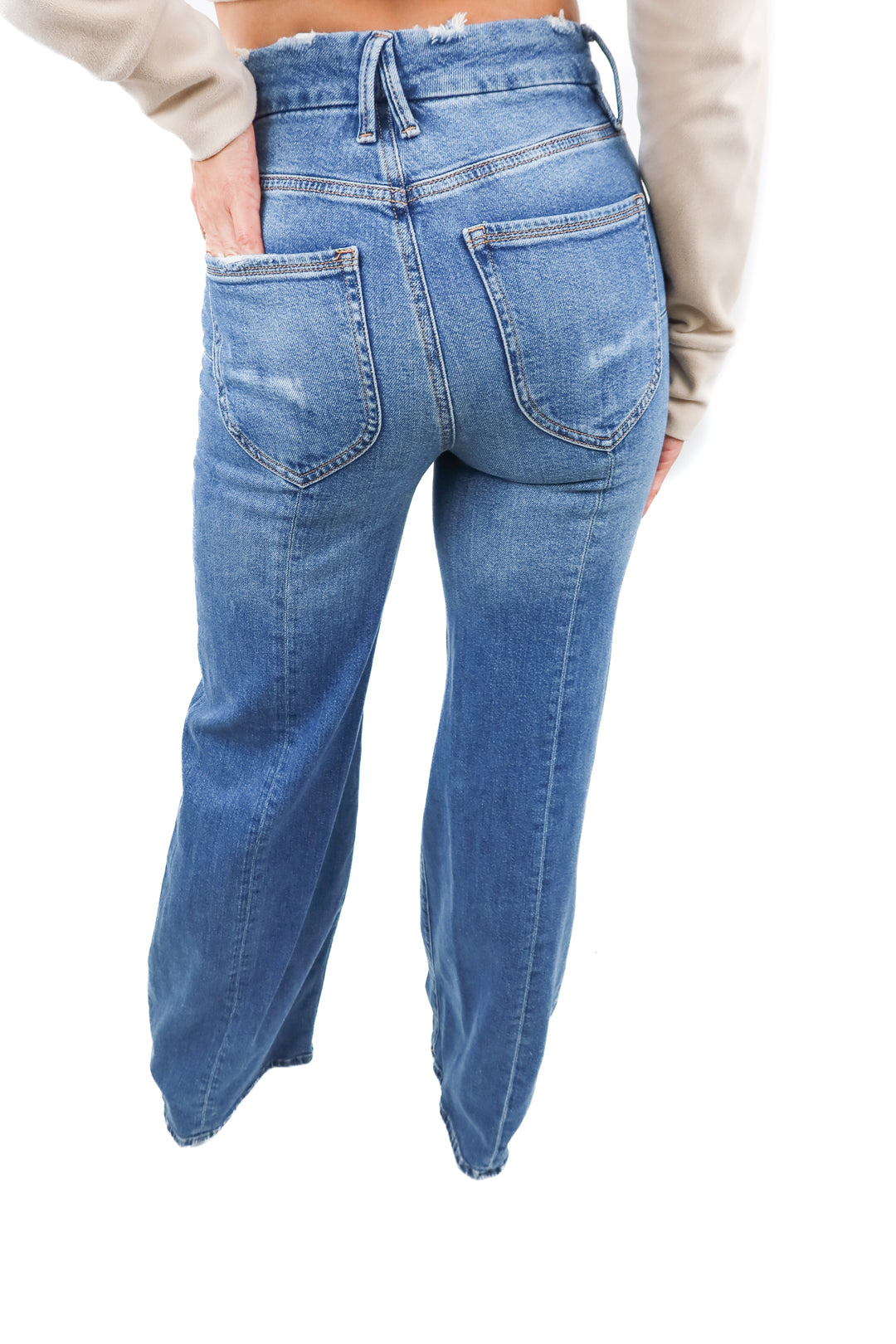 Good American good waist palazzo medium wash wideleg jeans (0)