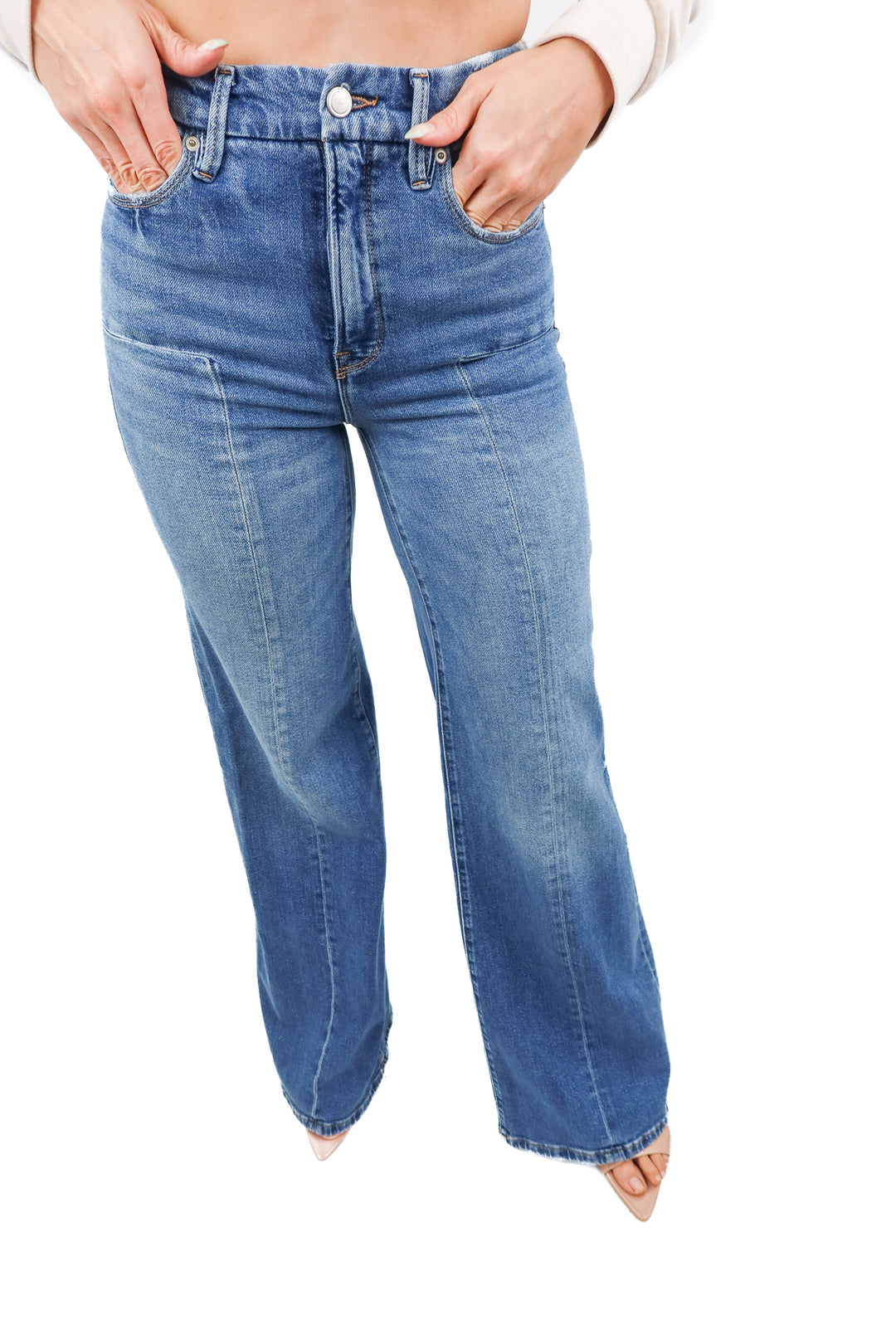 Good American good waist palazzo medium wash wideleg jeans (0)