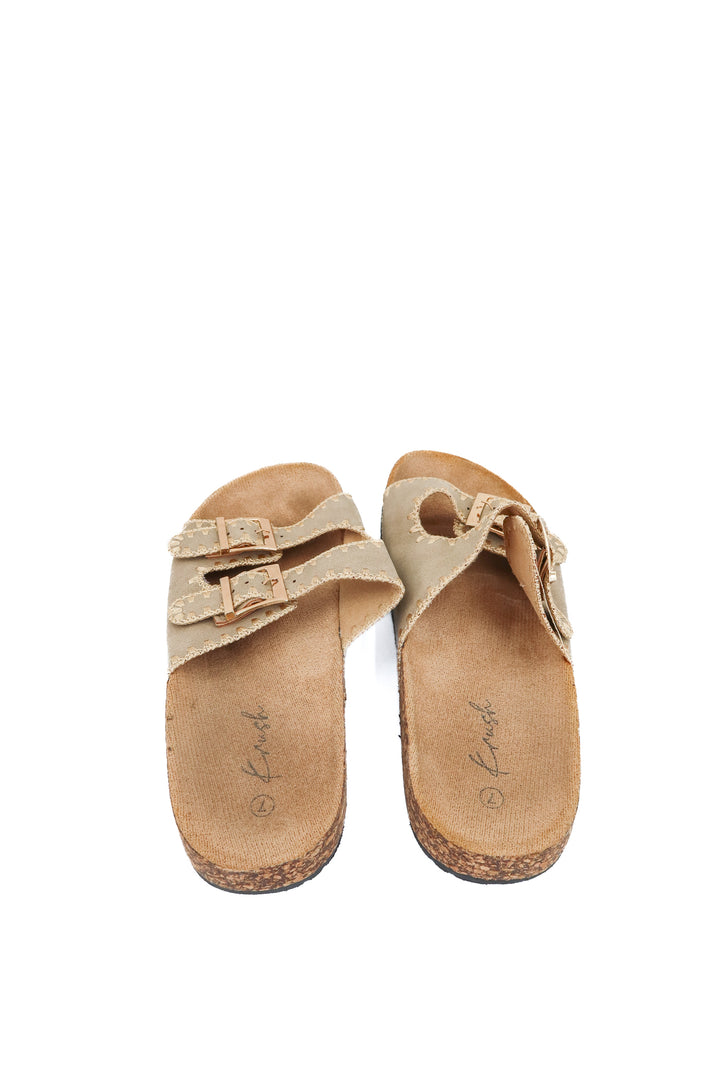 krush taupe slip on sandal (7; retail $32)