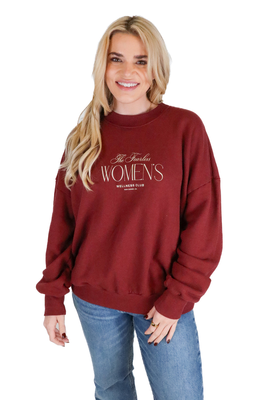 tan lines maroon fearless womens club oversized crewneck NWT (m)