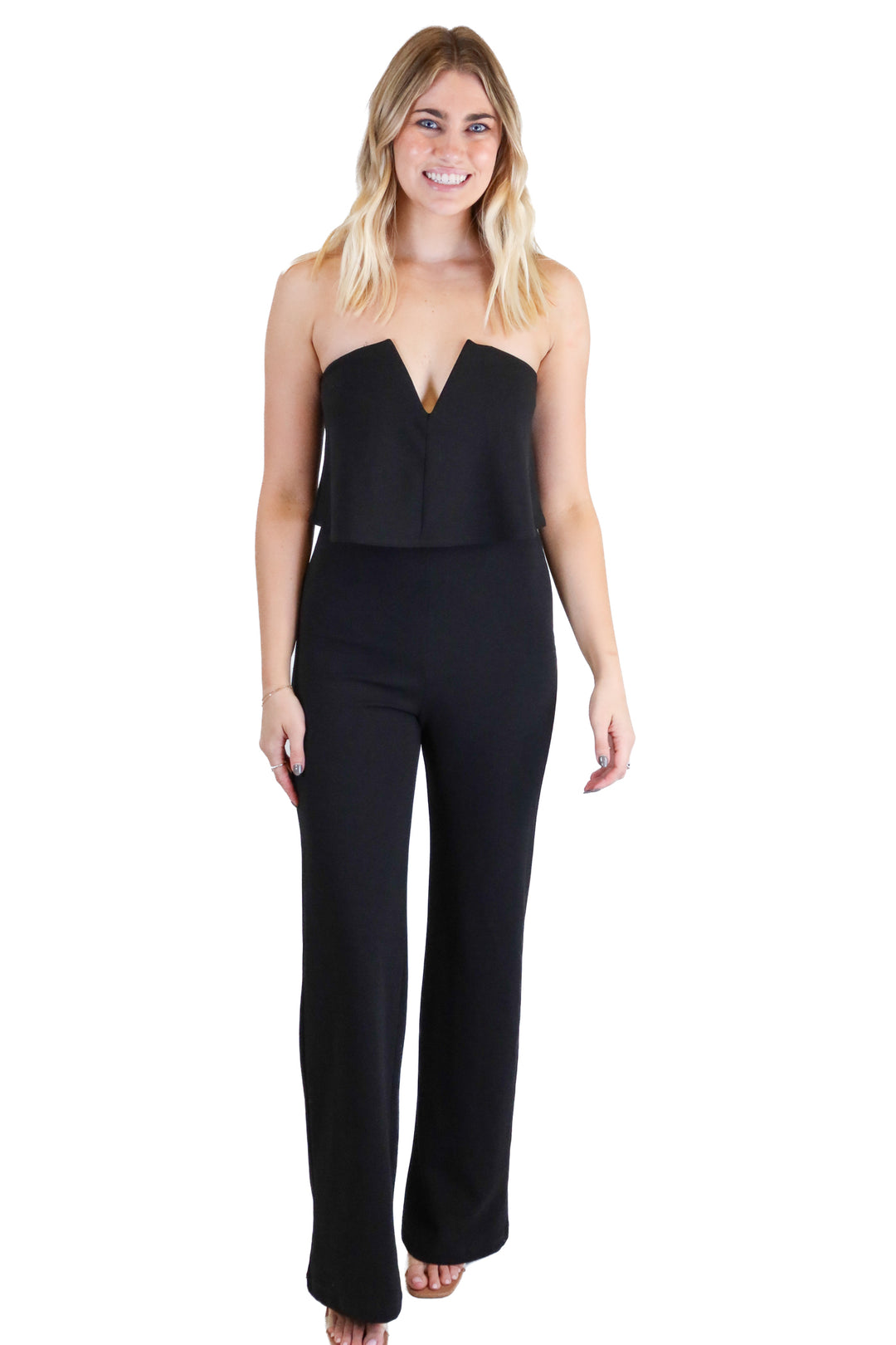 Lulus black strapless jumpsuit (S)