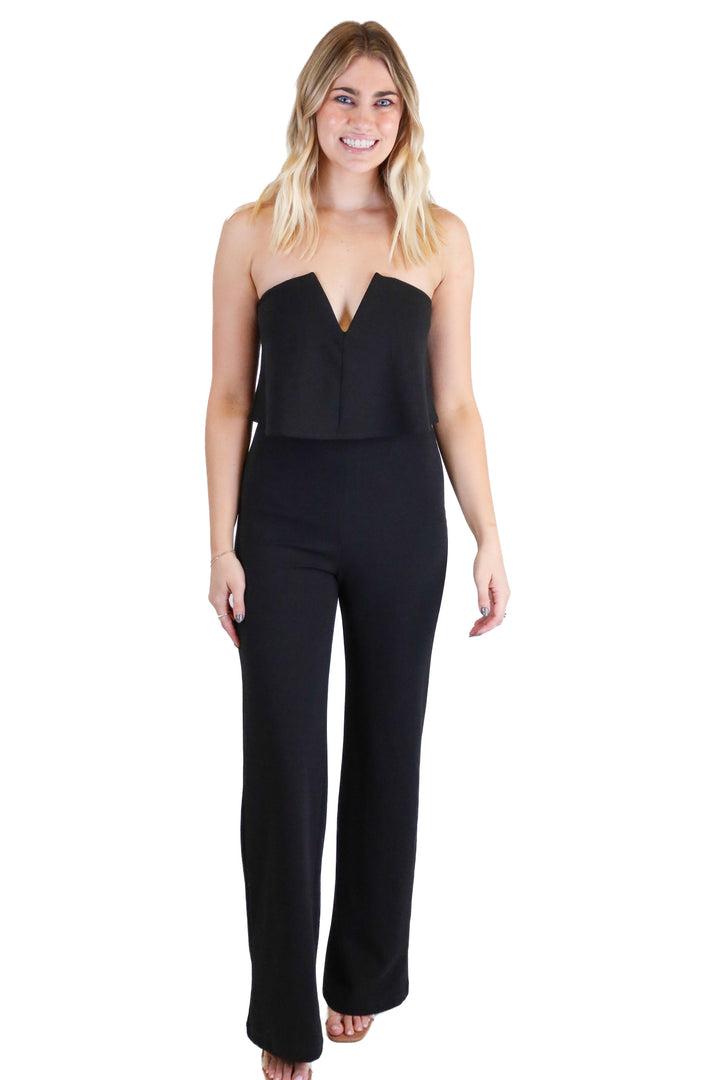 Lulus black strapless jumpsuit (S)