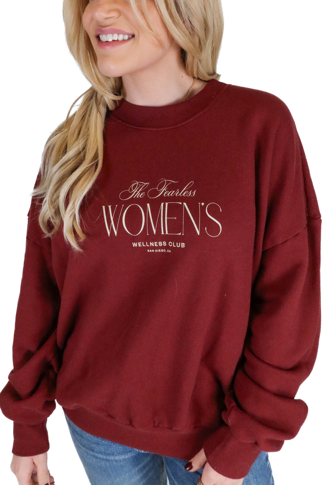 tan lines maroon fearless womens club oversized crewneck NWT (m)