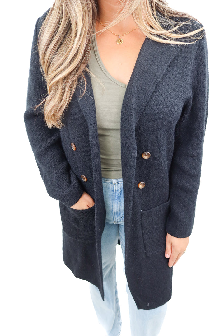 black knit long cardigan (m)