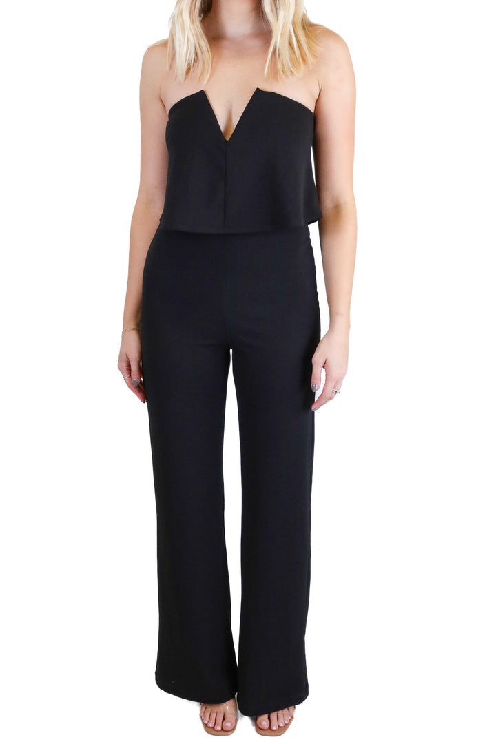 Lulus black strapless jumpsuit (S)