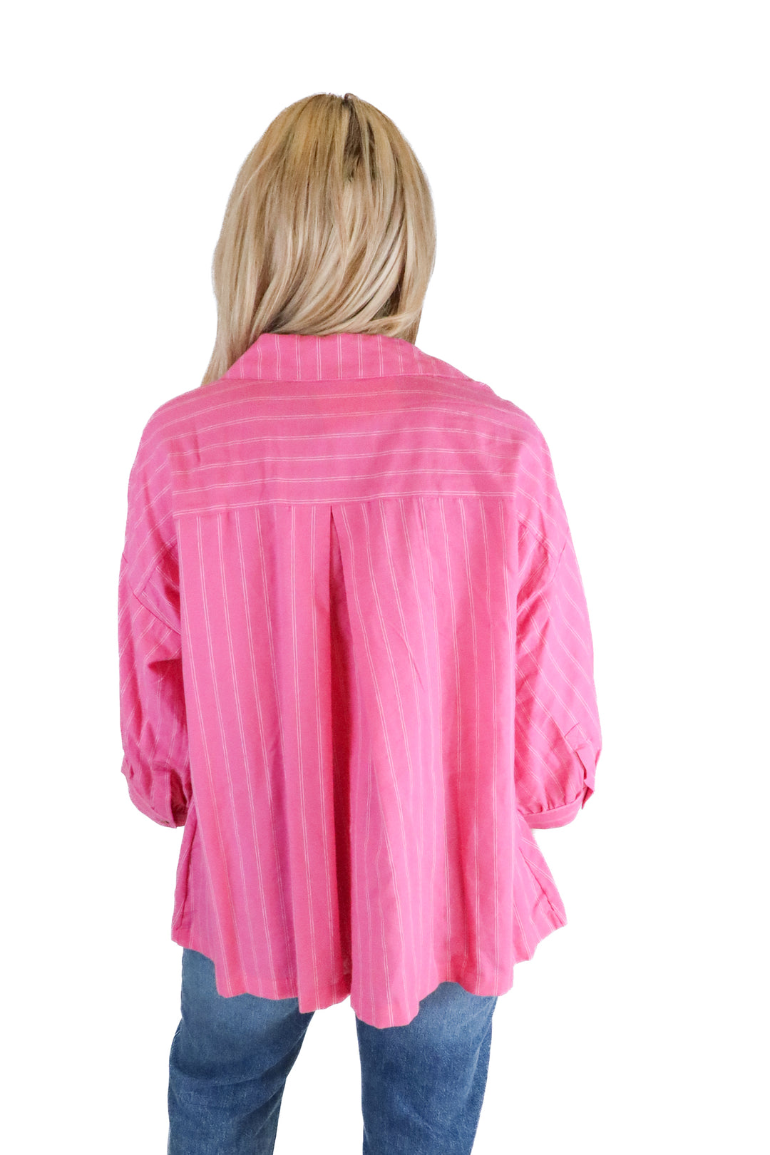 Free People pink striped button up (xs; retail $128)