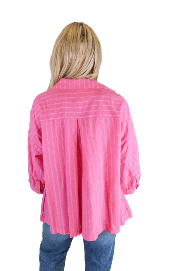 Free People pink striped button up (xs; retail $128)