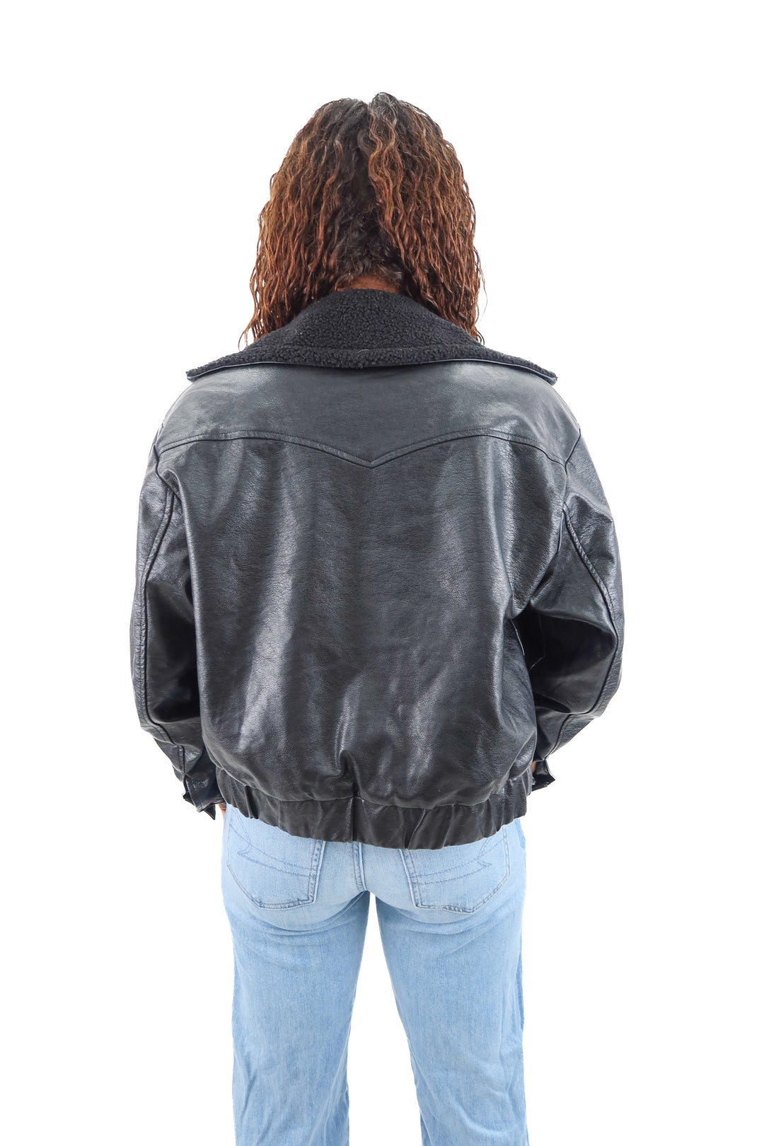 kittenish black vegan leather sherpa lined jacket (xs)