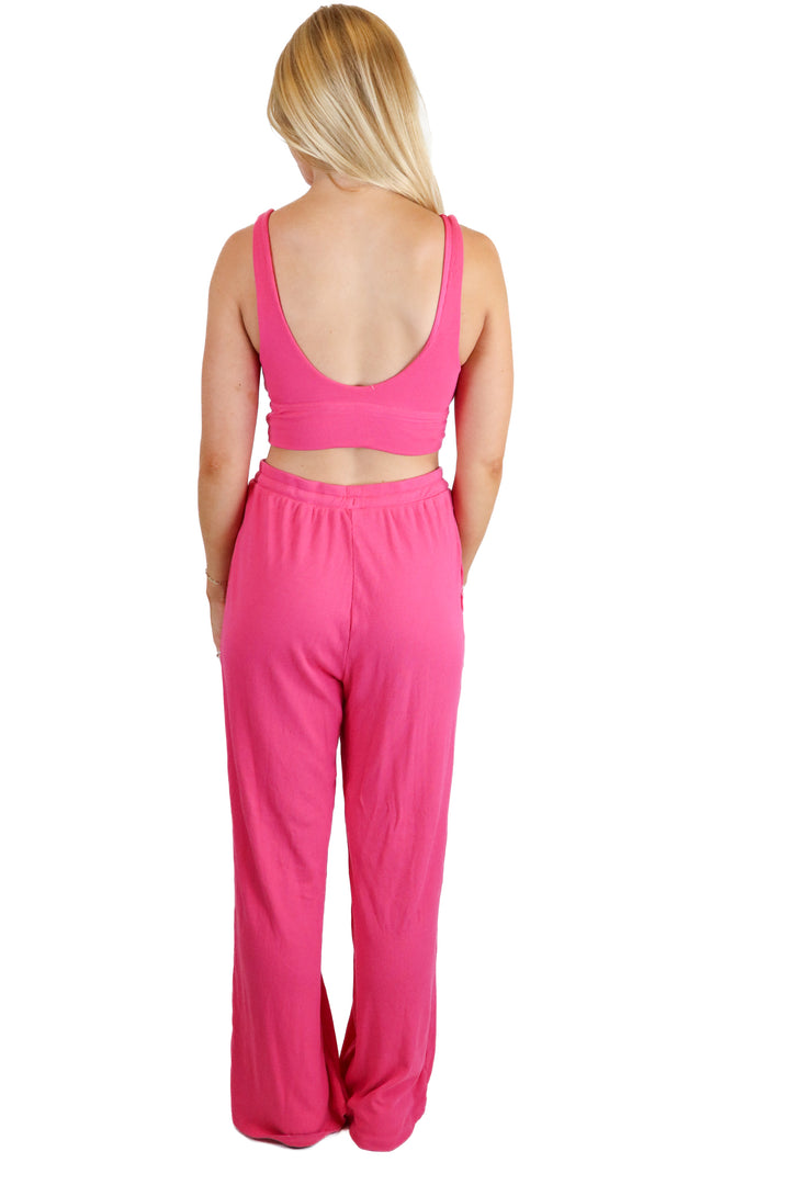 p'tula hot pink ribbed lounge set (s)