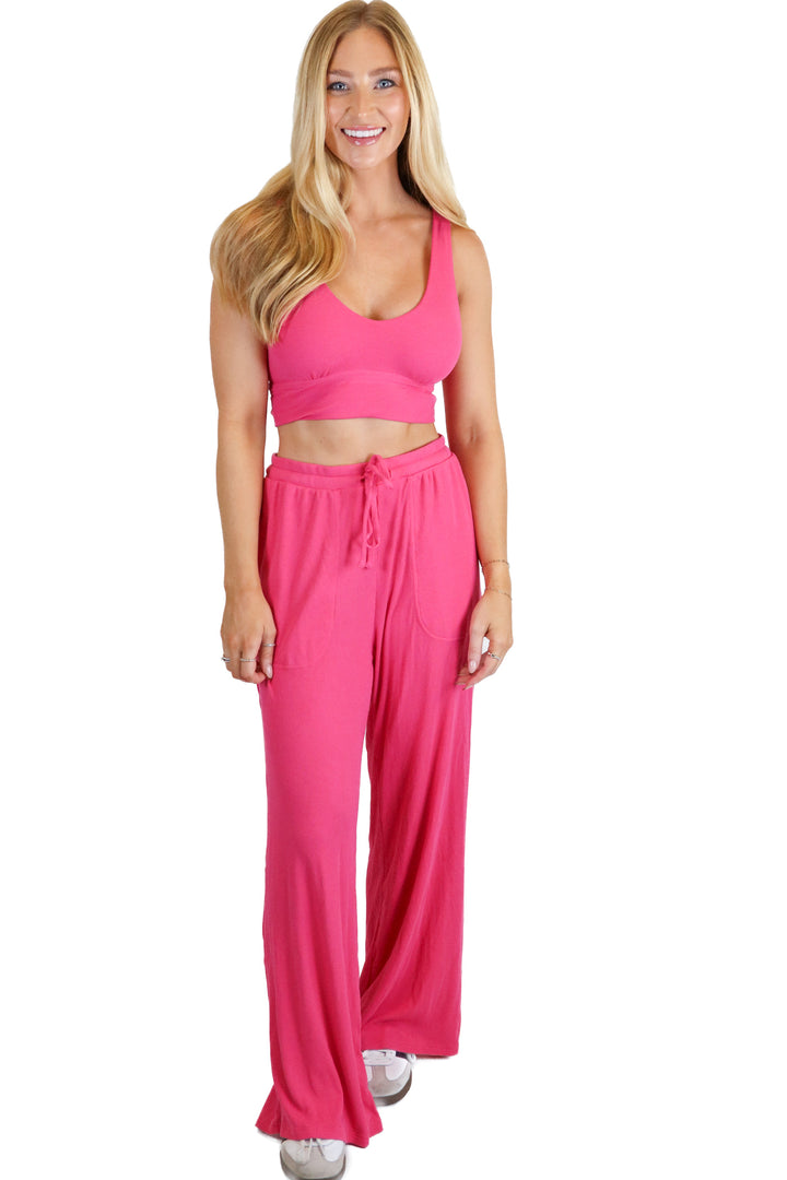 p'tula hot pink ribbed lounge set (s)