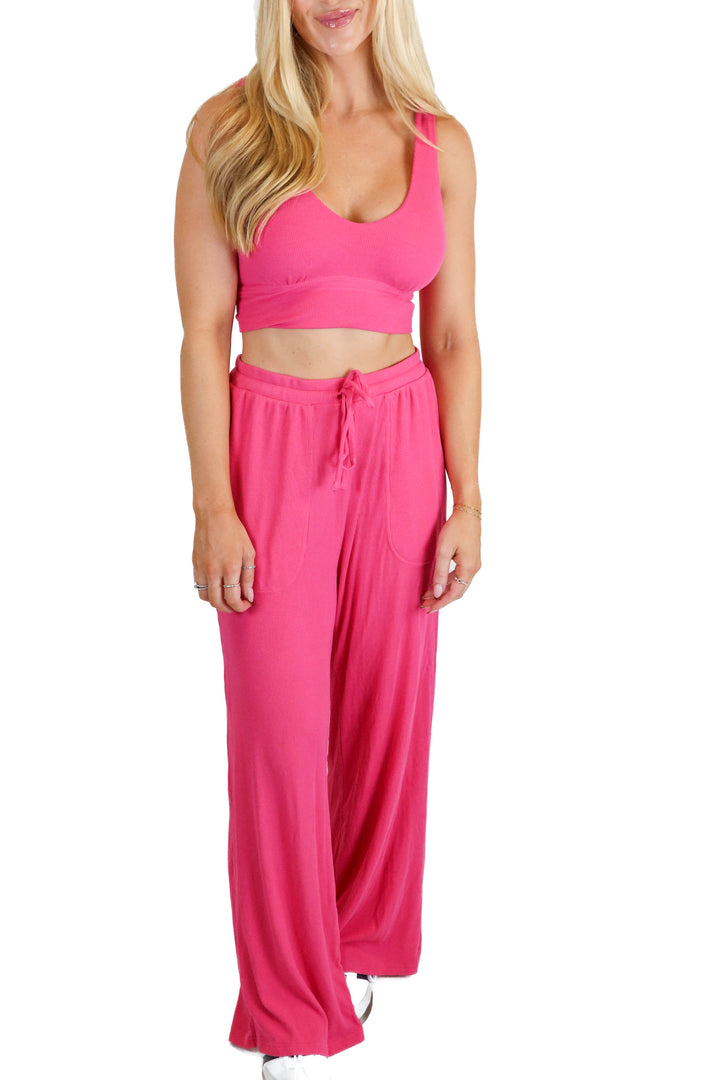 p'tula hot pink ribbed lounge set (s)