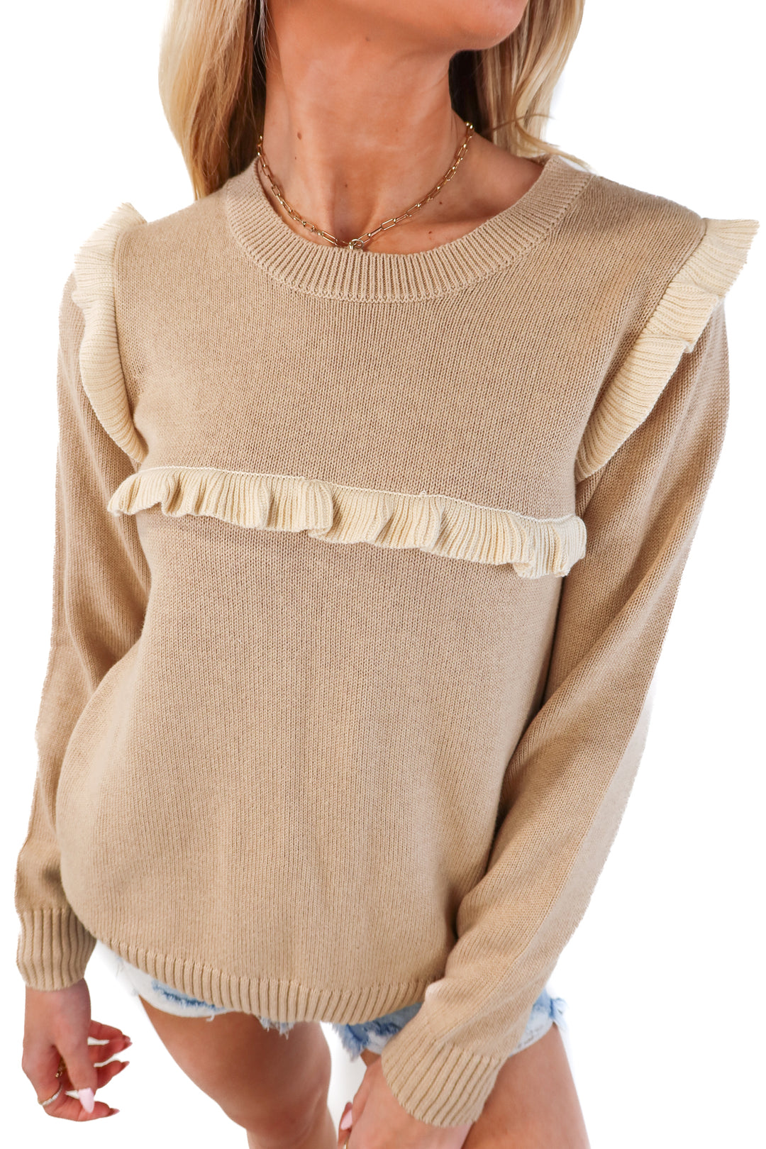 Summer Salt year-round crewneck ruffle sweater NWT (xs; retail $125)