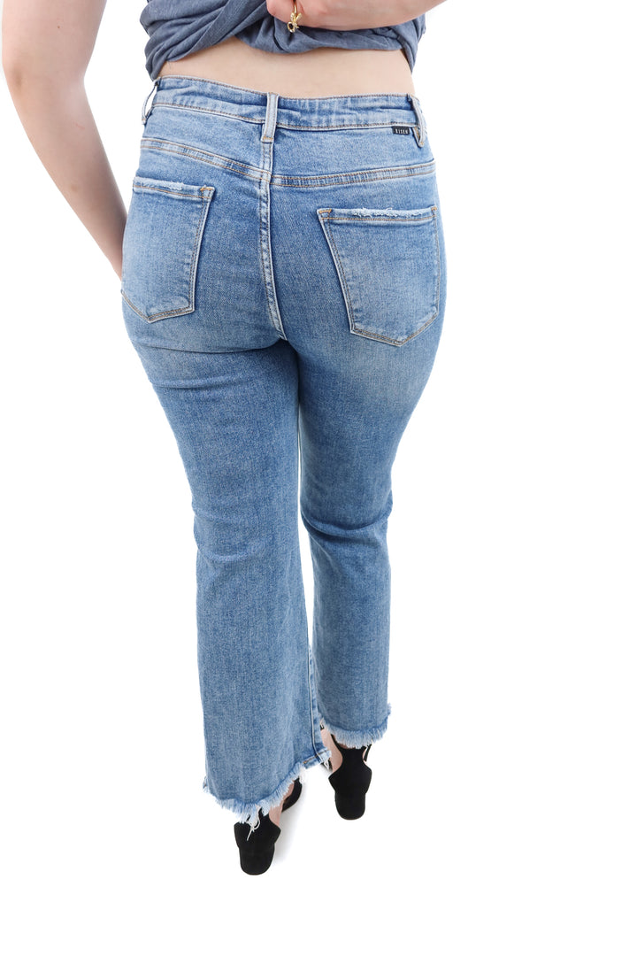 risen jeans light wash frayed hem jeans (30; retail $73)