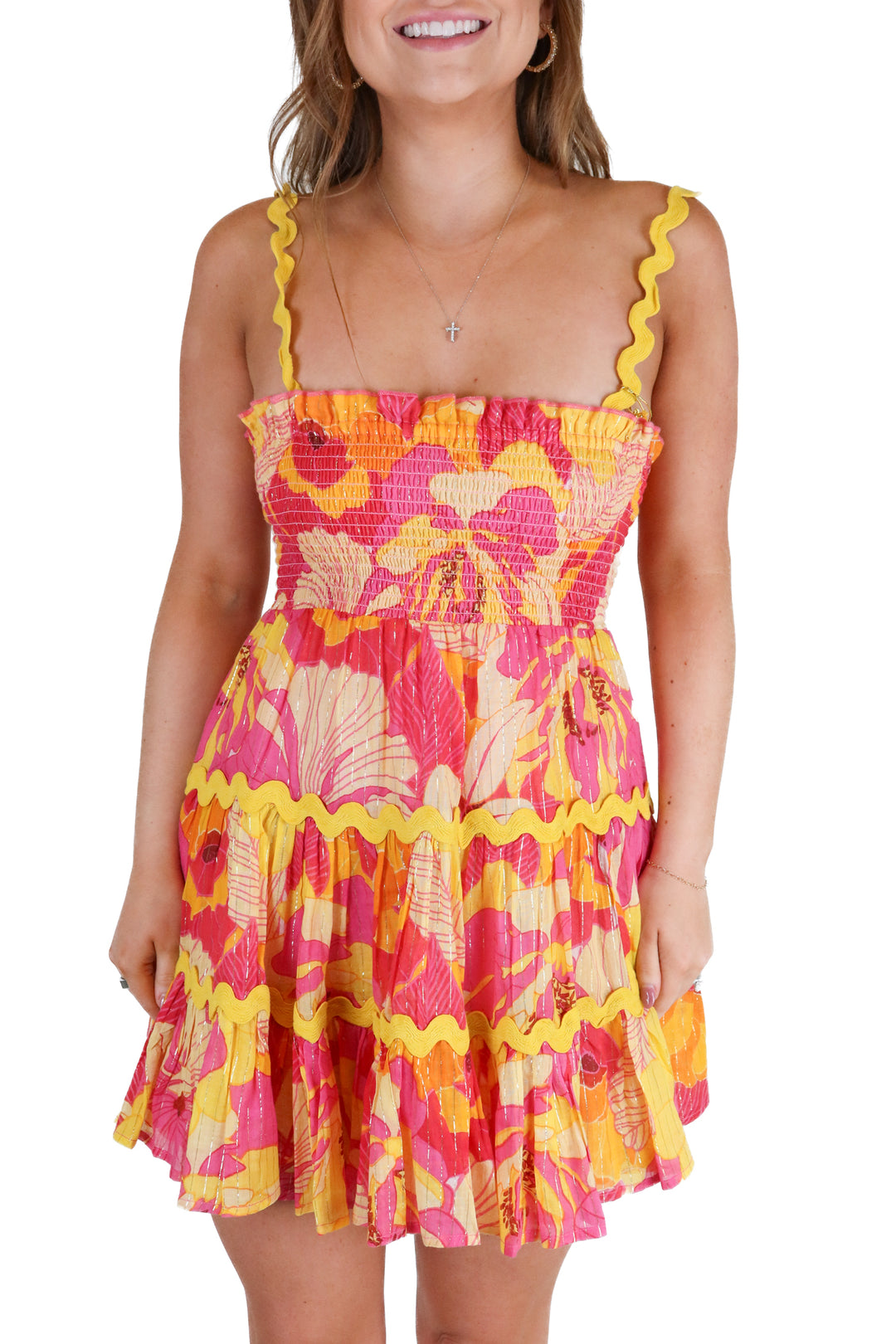 Sundress yellow/pink/orange mini dress NWT (S)